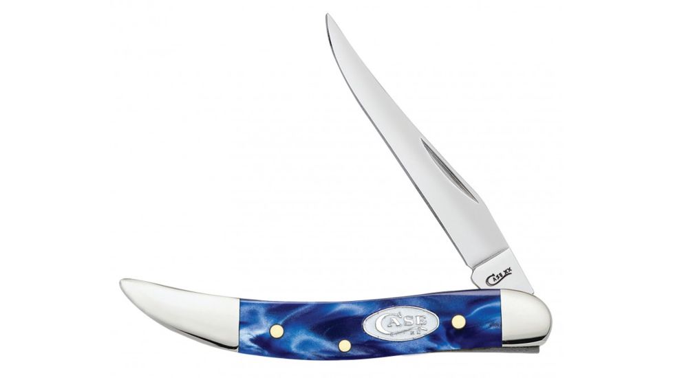 Case Blue Pearl Kirinite - Small Texas Toothpick Folding Knive, Surgical Steel Long Clip Blade, Blue Multi Handle, 3in Closed, 23437