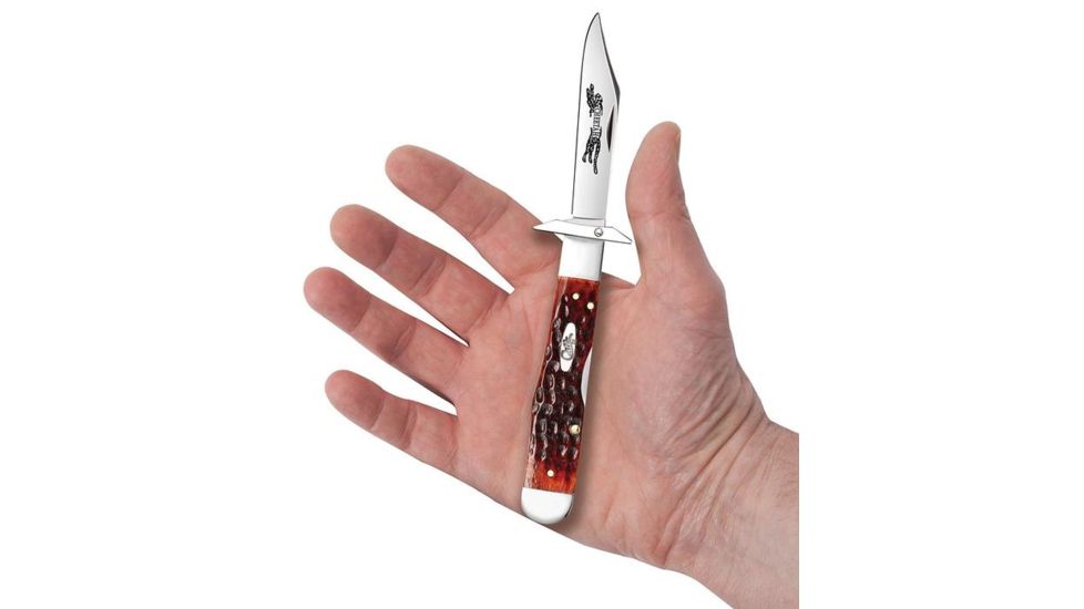 Case Cheetah Folding Knive, Chrome Vanadium Steel Embellished locking Clip Blade, Chestnut Bone Handle, 4.375in Closed, 07019