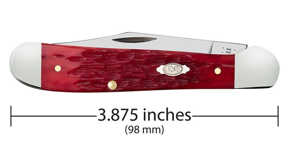 Case Copperhead Folding Knife, 3.88 in, Chrome Vanadium Steel, Dark Red Bone Peach Seed Jig Handle, 31953