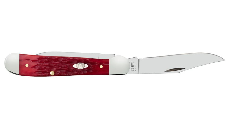 Case Copperhead Folding Knife, 3.88 in, Chrome Vanadium Steel, Dark Red Bone Peach Seed Jig Handle, 31953