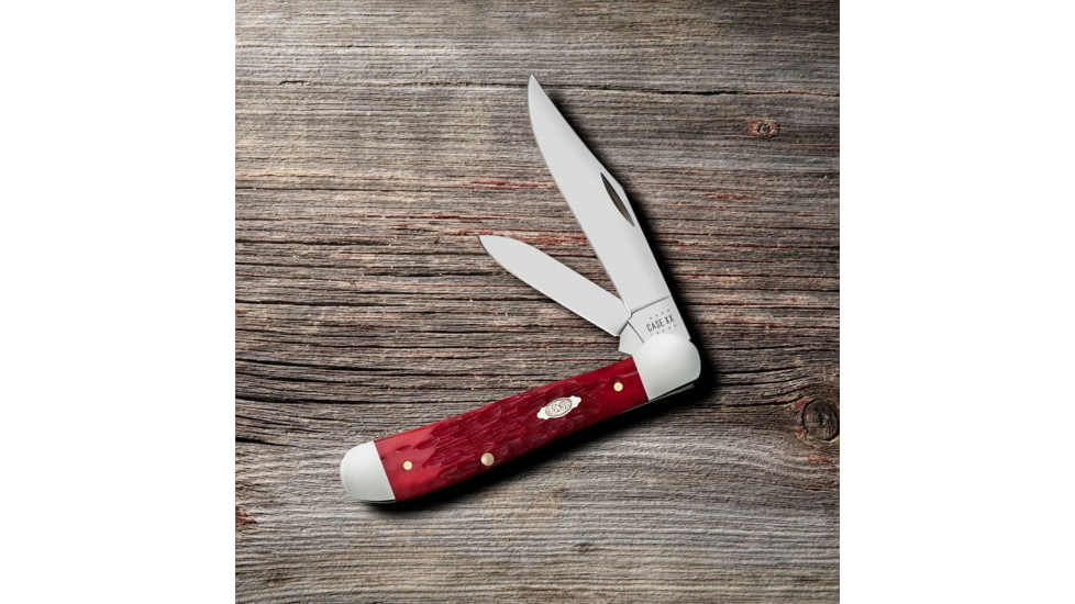 Case Copperhead Folding Knife, 3.88 in, Chrome Vanadium Steel, Dark Red Bone Peach Seed Jig Handle, 31953