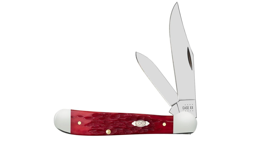 Case Copperhead Folding Knife, 3.88 in, Chrome Vanadium Steel, Dark Red Bone Peach Seed Jig Handle, 31953