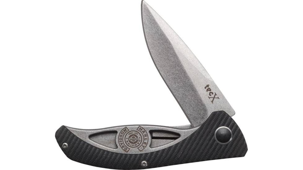 Case Harley TecX Framelock Folding Knife, 3in Stonewash SS Blade, Black G10 Handle With Stonewash SS Back Handle, Pocket Clip, Black, 52197