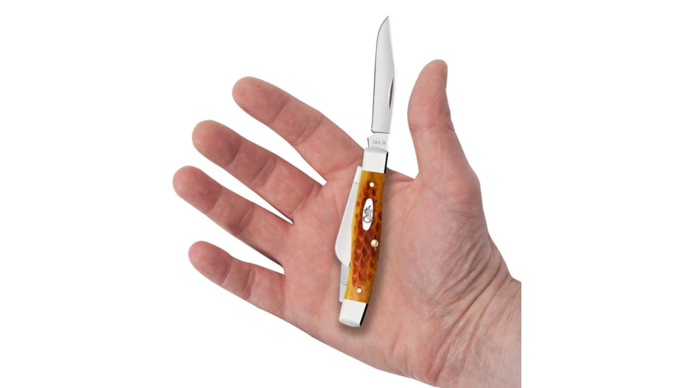 Case Medium Stockman Folding Knife, 3.25 in, Tru-Sharp Surgical Steel, Pocket Worn Corn Cob Jig Harvest Orange Bone Handle, 17003