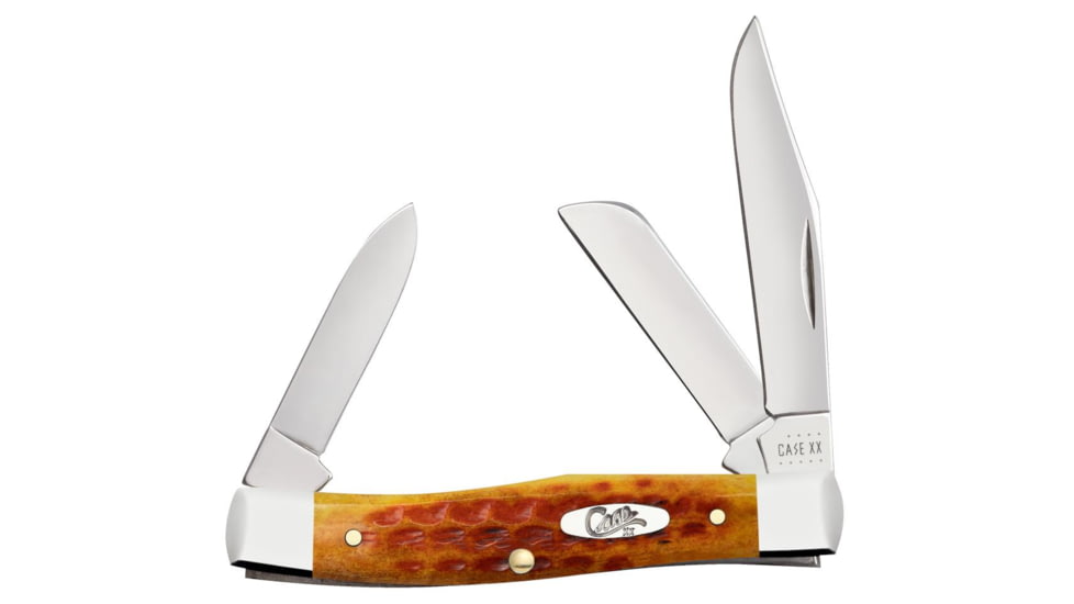 Case Medium Stockman Folding Knife, 3.25 in, Tru-Sharp Surgical Steel, Pocket Worn Corn Cob Jig Harvest Orange Bone Handle, 17003
