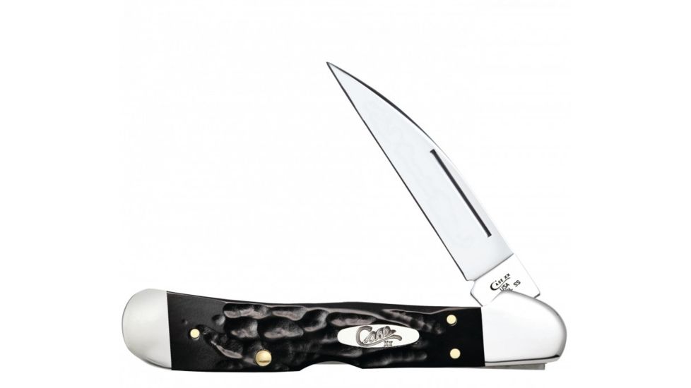 Case Rough Black Synthetic CopperLock Folding Knive, Surgical Steel Locking Wharncliffe Blade, Black Handle, 4.25in Closed, 18233