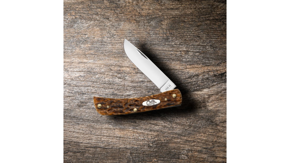 Case Sod Buster Jr Folding Knife, 3.63 in, Chrome Vanadium Steel, Amber Bone Peach Seed Jig Handle, 30092
