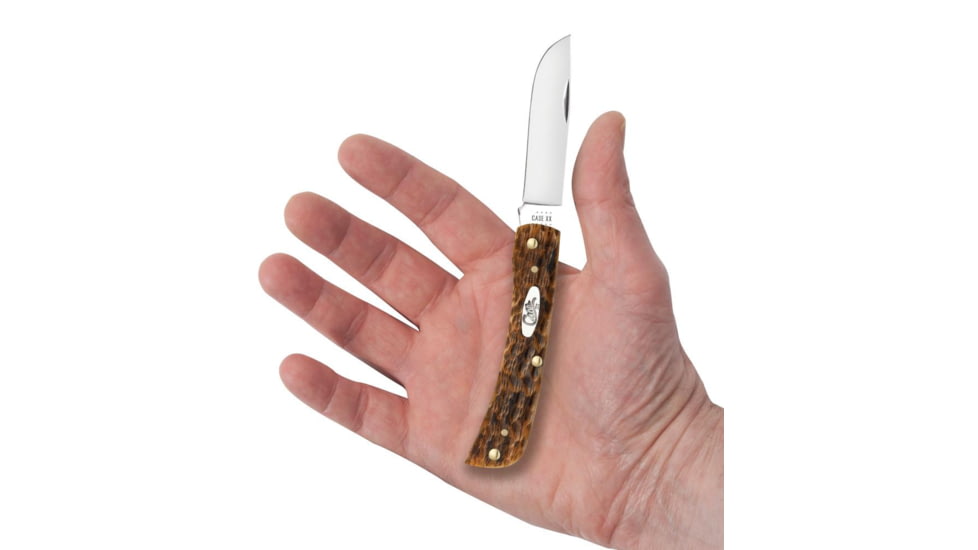 Case Sod Buster Jr Folding Knife, 3.63 in, Chrome Vanadium Steel, Amber Bone Peach Seed Jig Handle, 30092