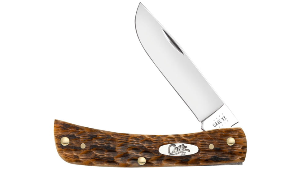 Case Sod Buster Jr Folding Knife, 3.63 in, Chrome Vanadium Steel, Amber Bone Peach Seed Jig Handle, 30092