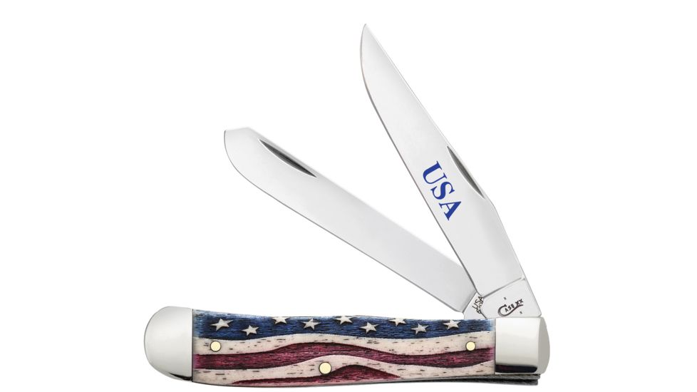 Case Star Spangled - Embellished Smooth Natural Bone Trapper Blade, 6254 SS, 64132