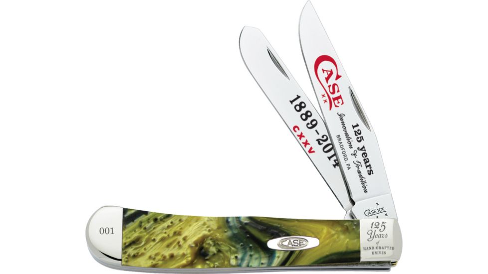 Case Trapper 125th Anniversary Folding Knife,Stainless Steel,Clip and Spey,Mossy Willow Green,Corelon Handle CA9254125MM