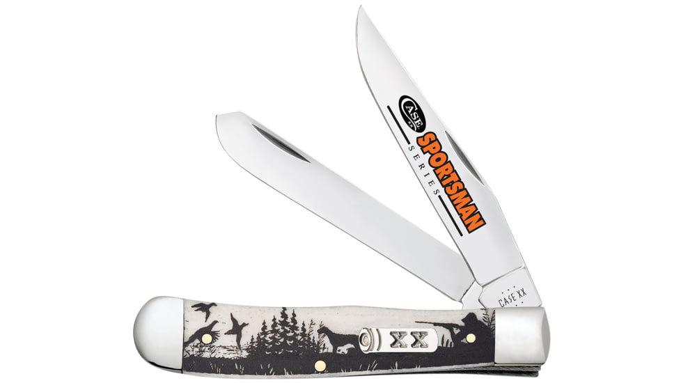 Case Trapper Sportsman Folding Knife, 3.24in/3.27in, Tru-Sharp Surgical Steel, Clip Point/Spey Blade, Bird Dog Hunter Embellished Natural Bone Handle, 81224