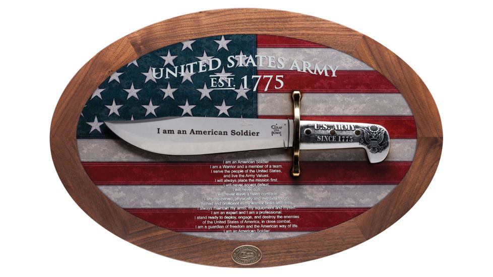 Case U.S. Army Commemorative - Embellished Smooth White Synthetic Bowie Blade, BOWIE SS in Wooden Shadow Box, 15009