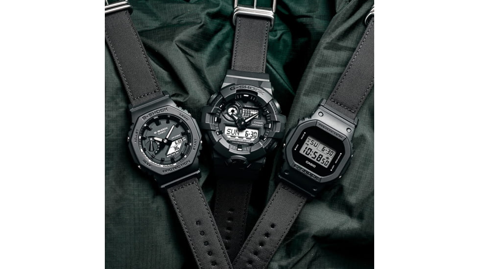 Casio Tactical G-Shock Classic All Black Design Watch w/ECO-Friendly Cordura Nylon Strap - Mens, One Size, DW-5600BCE-1CR