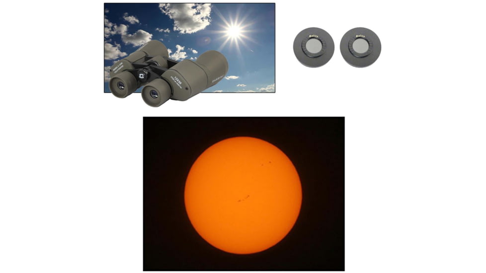 Cassini 12 x 50mm Porro Prism Binoculars w/ Solar Filter Caps, Gray, C-1250SF