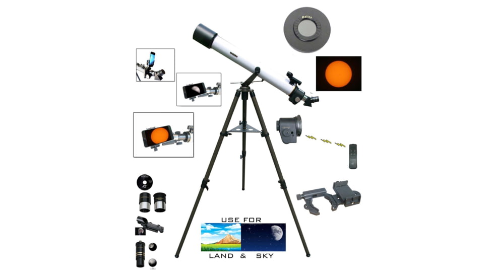 Cassini 800mm x 72mm Schmidt Prism Electronic Focus Telescope w/ Smartphone Adapter, White, SS-872EFSSF