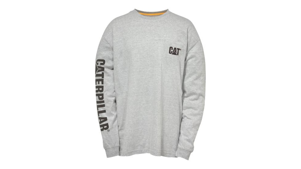 Caterpillar Trademark Banner Long Sleeve Tee - Men's, Heather Grey/Blue, Large, 1510034-12653-L