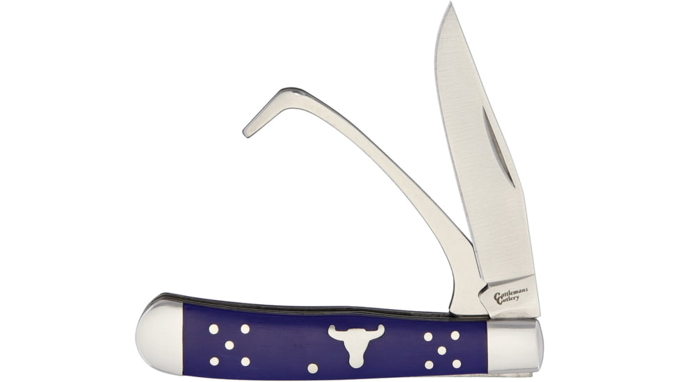 Cattleman'S Cutlery Farriers Companion Blue Folding Knife, 3Cr13 SS Clip Blade And Hoof Pick, Blue Delrin Handles With SS Bolsters And Inlay Shield, Blue, CC0067BL