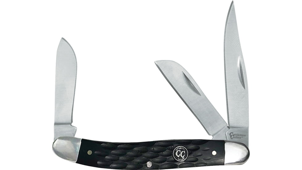 Cattleman'S Cutlery Signature Stockman Folding Knife, Satin 3Cr13 SS Clip, Sheepsfoot, Spey Blades, Black Jigged Delrin Handle, SS Bolster, Inlay Shield, CC0001JBD
