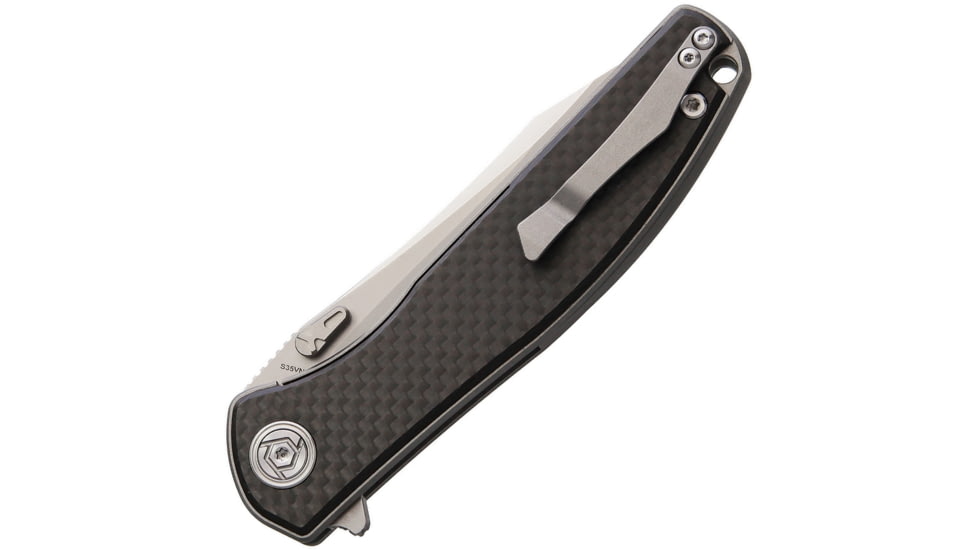 CH Knives Carbon Fiber Linerlock Folding Knife, 3.63in Satin S35Vn SS Blade, Carbon Fiber Handle, Thumb Stud, Pocket Clip, Gray Anodized Titanium Frame, CH3516-S