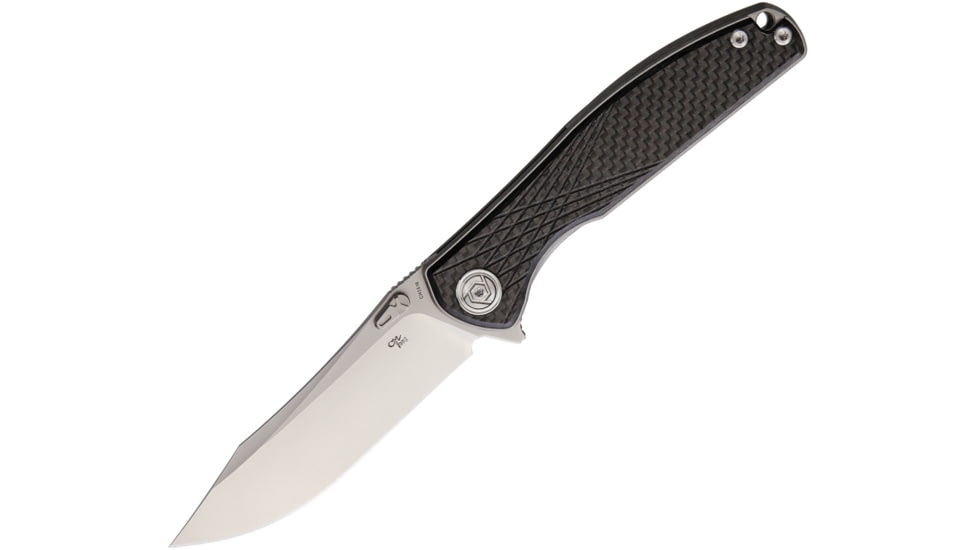 CH Knives Carbon Fiber Linerlock Folding Knife, 3.63in Satin S35Vn SS Blade, Carbon Fiber Handle, Thumb Stud, Pocket Clip, Gray Anodized Titanium Frame, CH3516-S