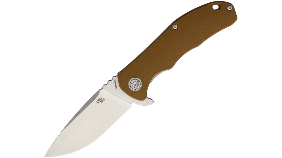 CH Knives Framelock Brown Folding Knife, 3.5 stonewash finish D2 tool steel blade, Brown G10 handle, CH3504-BROWN