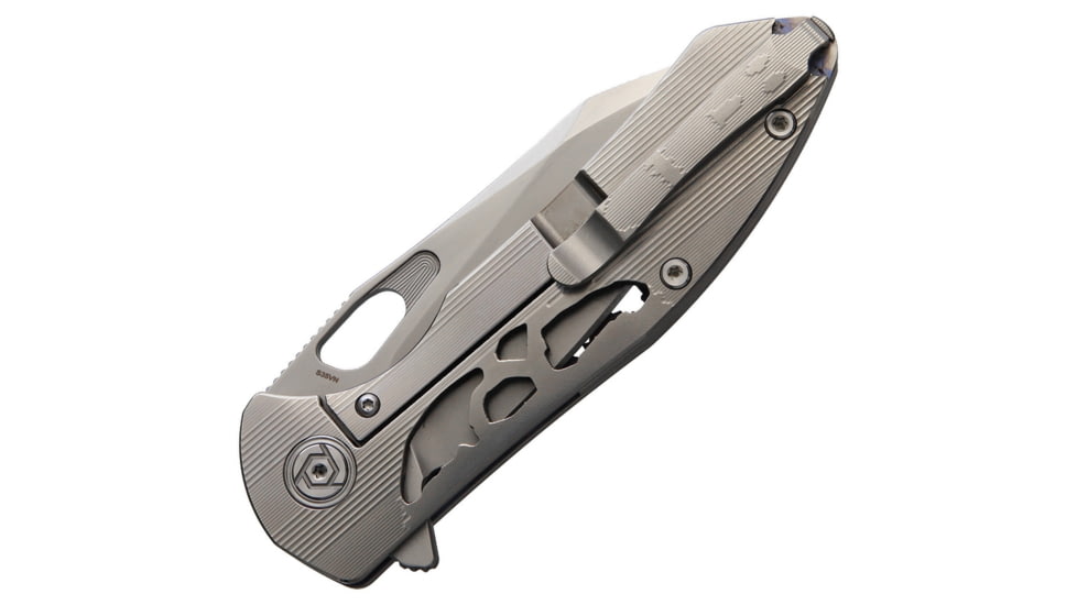 CH Knives Framelock Folding Knife, 3.5in Satin S35Vn SS Blade, Gray Titanium Handle, Thumb Pull, Pocket Clip, CH3515