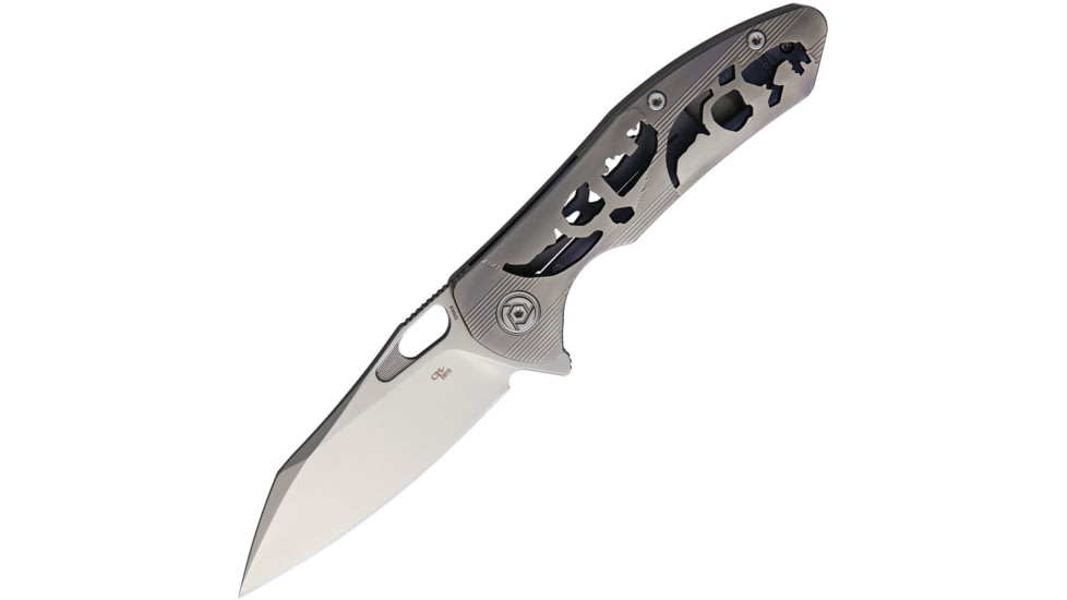 CH Knives Framelock Folding Knife, 3.5in Satin S35Vn SS Blade, Gray Titanium Handle, Thumb Pull, Pocket Clip, CH3515