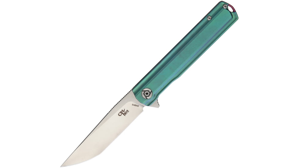 CH Knives Framelock Folding Knife, Satin Bohler M390 SS Blade, Green Titanium Handle, Pocket Clip, CH3513