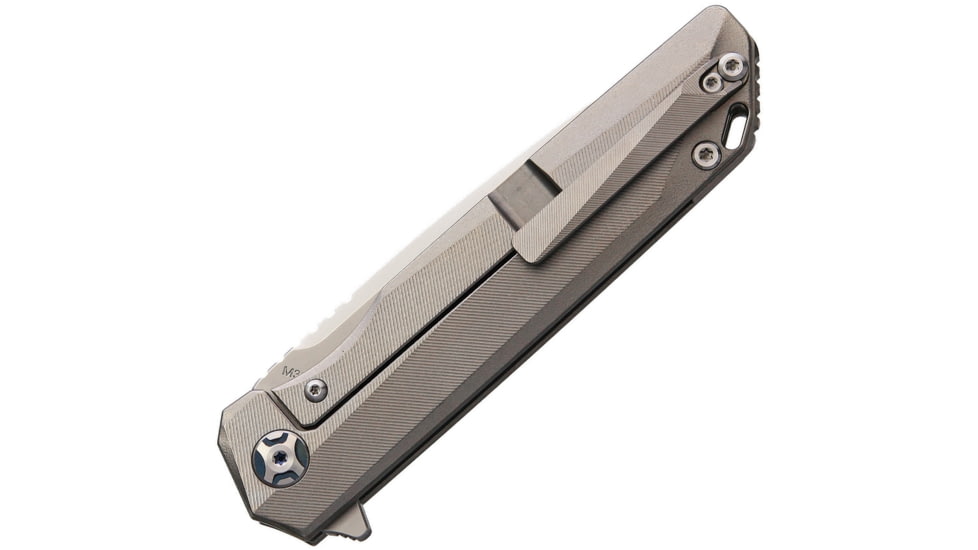 CH Knives Framelock SW Folding Knife, 3.63in Satin Bohler M390 SS Tanto Blade, Stonewash Titanium Handle, Pocket Clip, CH3507
