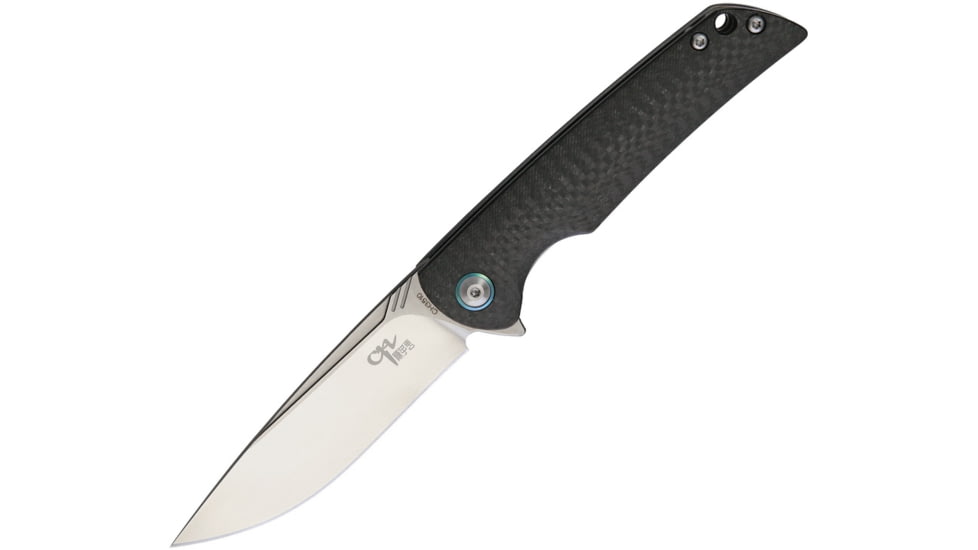 CH Knives Linerlock CF Folding Knife, 3.5in Satin Vg-10 SS Blade, Pocket Clip, Carbon Fiber G10 Laminate Handle, CH3510CF