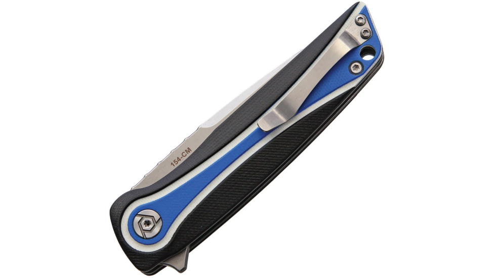 CH Knives Linerlock Folding Knife, 3.5in Stonewash 154Cm SS Blade, Pocket Clip, Black, Blue, White G10 Handle, CH3511-154
