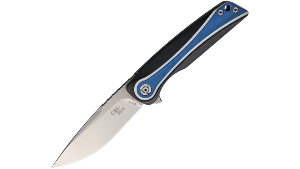 CH Knives Linerlock Folding Knife, 3.5in Stonewash 154Cm SS Blade, Pocket Clip, Black, Blue, White G10 Handle, CH3511-154