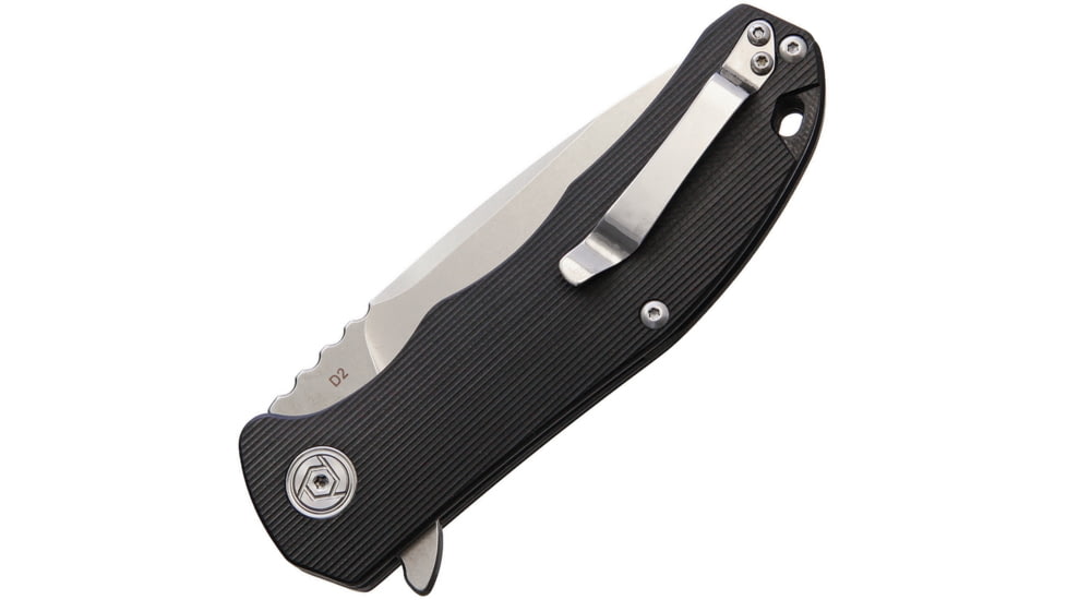 CH Knives Linerlock Folding Knife, 3.5in Stonewash D2 Tool Steel Blade, Black G10 Handle, Pocket Clip, CH3504-BK