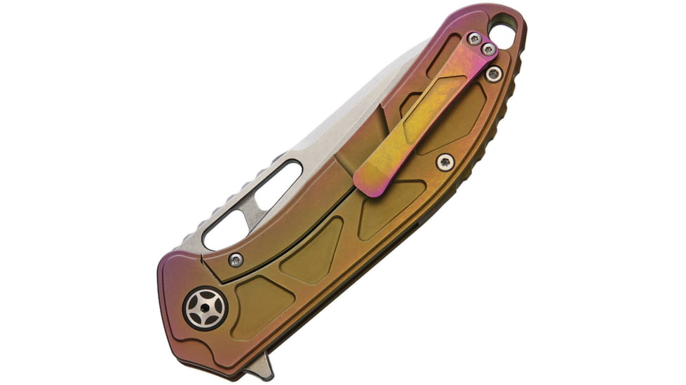 CH Knives Tiium Framelock Folding Knife, 3.75in Stonewash D2 Tool Steel Blade, Spectrum Anodized Titanium, CH3509