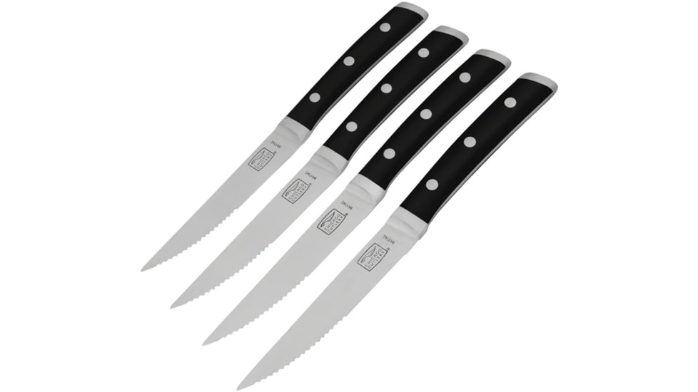Chicago Cutlery Damen 4pc Steak Knife Set, 4.5 satin finish partially serrated high carbon s, Black polymer handle, 1123331