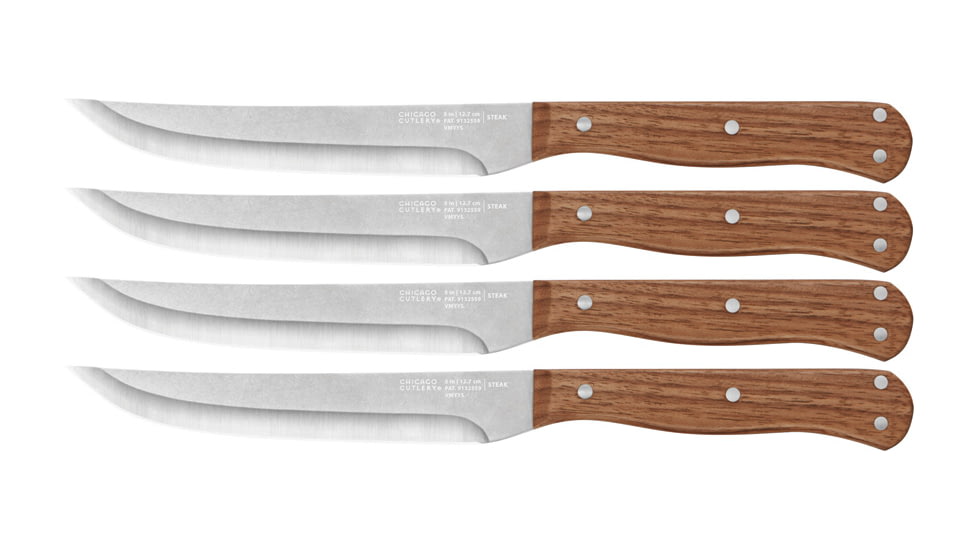 Chicago Cutlery Rustica Steak Knives, 5 stonewash finish high carbon stainless blade, Walnut handle, 1135045