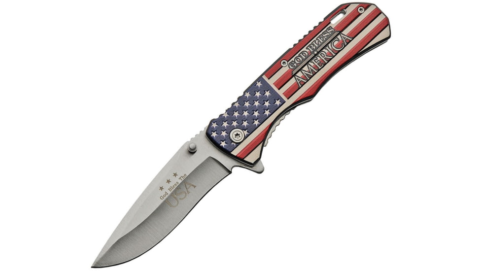 China Made America Linerlock A/O Folding Knife, 4.5in Closed, 3.5in Satin SS Drop Point, Aluminum, 300464-GB