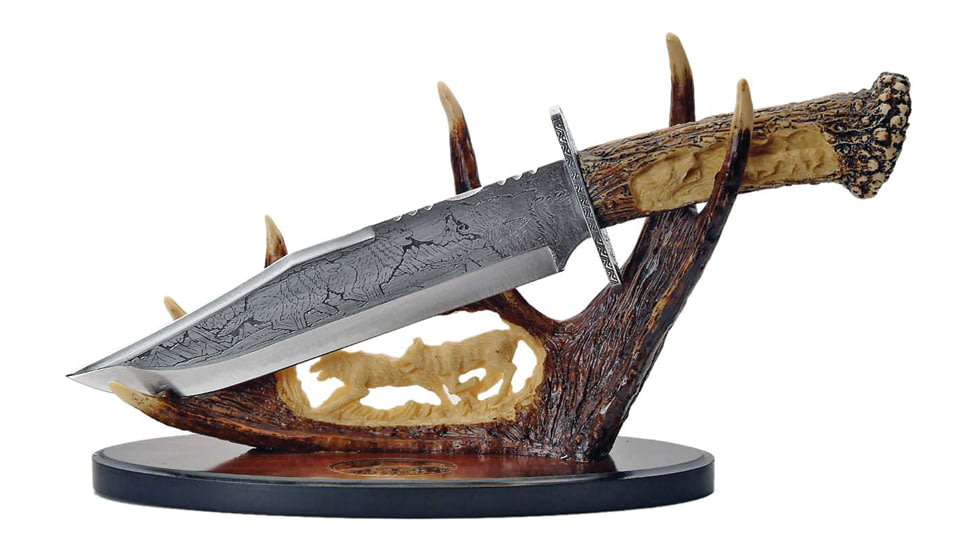 China Made Bowie Knife w Display Wolf, CN211165WF