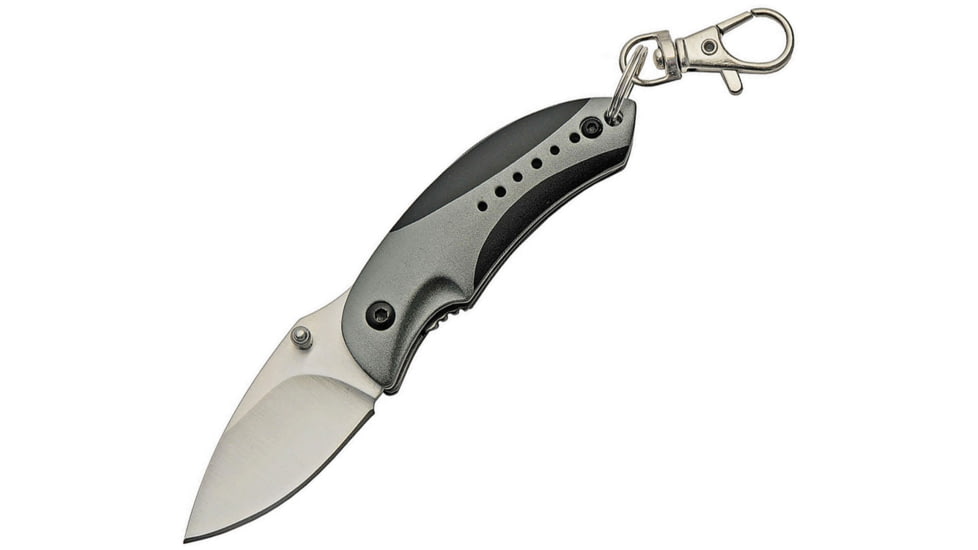 China Made Camper Linerlock Gray Folding Knife, 1.75 satin finish 440 stainless blade, Black and gray aluminum handle, 211516-GY