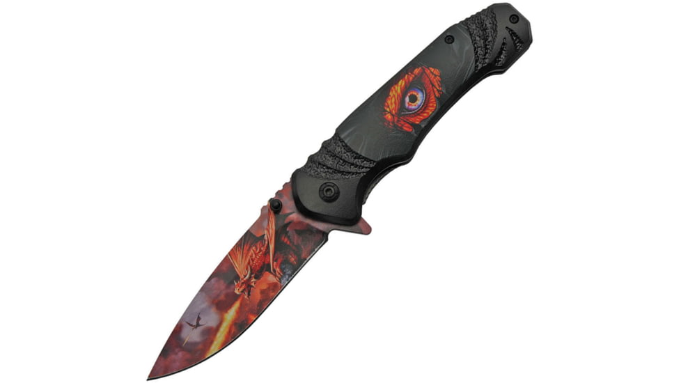 China Made Dragon Eye Linerlock Folding Knife, 3.5 stainless blade, Black synthetic handle, 300504