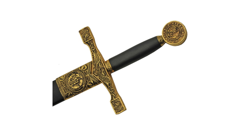 China Made Gold Excalibur Sword, 29.25in Overall, 22.5in Mirror Unsharpened SS Blade, Black Synthetic Handle, Black, 926929