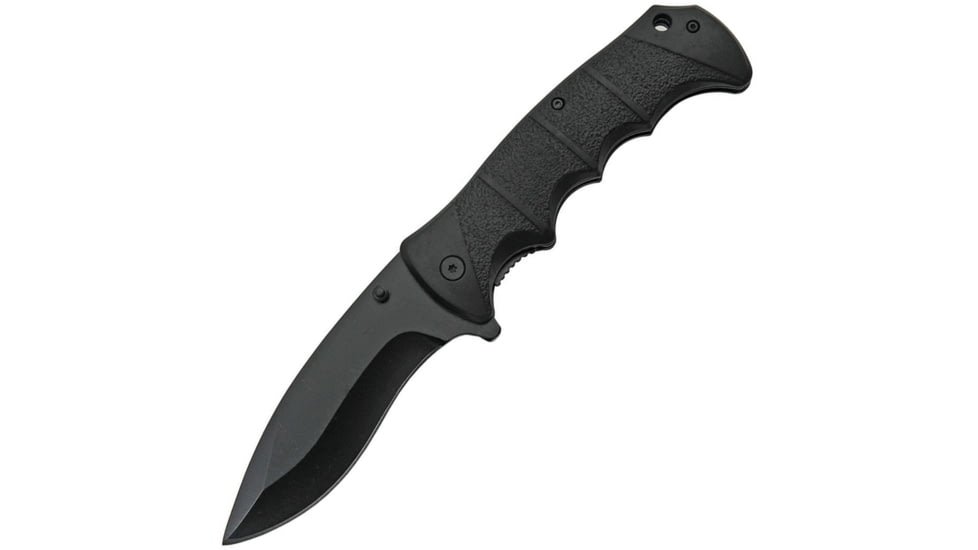 China Made Husky Boy Linerlock A/O Folding Knife, 4 black finish stainless blade, Black rubberized ABS handle, 300501-BK