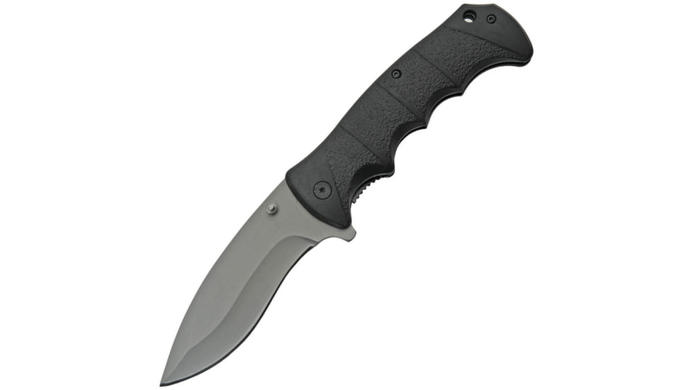 China Made Husky Boy Linerlock A/O Folding Knife, 4 satin finish stainless blade, Black rubberized ABS handle, 300501-SL