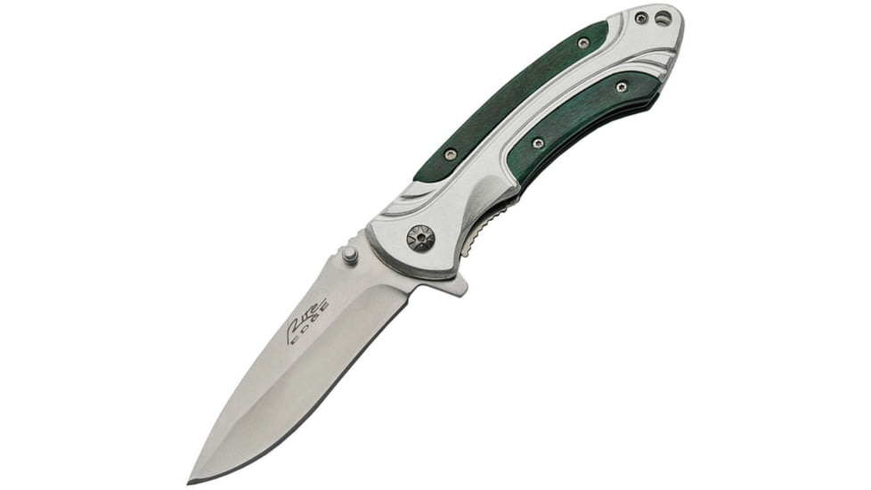 China Made Linerlock A/O Folding Knife, 4.5in Closed, 3.5in Finish SS Drop Point, Silver Aluminum, Silver, 300444-GN