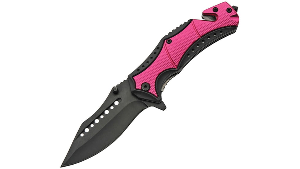 China Made Linerlock A/O Folding Knife, 5in Closed, 3.75in Black SS Blade, Black/Pink Aluminum, Black/Pink, 300461-PK