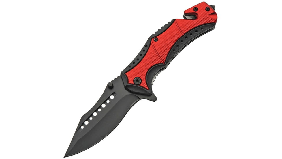 China Made Linerlock A/O Folding Knife, 5in Closed, 3.75in Black SS Blade, Black/Red Aluminum, Black/Red, 300461-RD