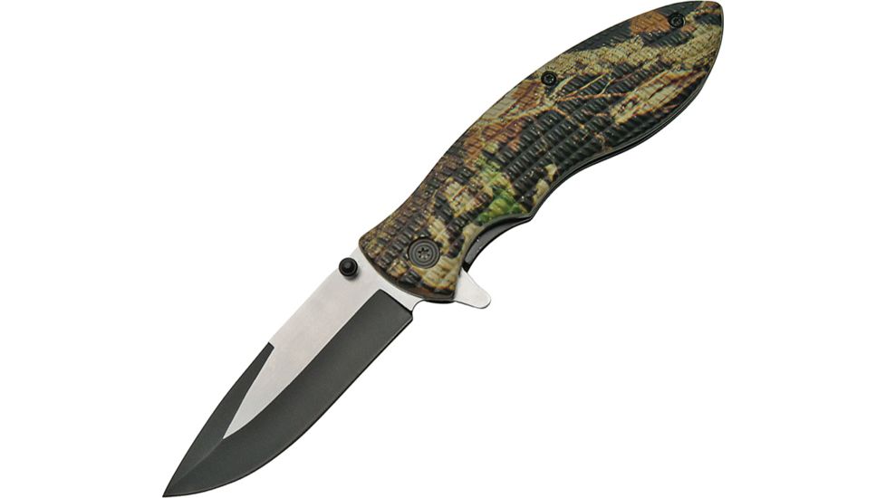 China Made Linerlock Camo Folding Knife,3in,Matte Black,Camo,Composition Handle CN300338CM