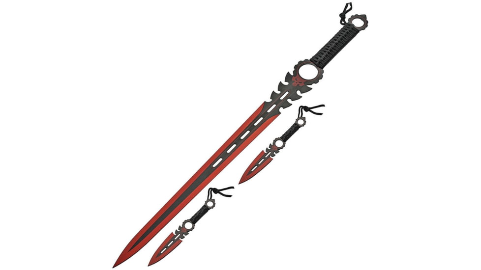 China Made Monster Sword Set Red, Two-Tone Finish SS Blade, Black Cord Wrapped Handle, Black, 926932-RD