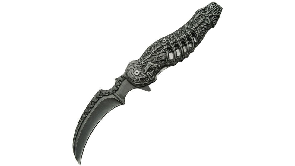 China Made Skull Talon Linerlock A/O Folding Knife,3.75in,Stainless Steel,Black Stonewash,Black Stonewash,Stainless Handle CN300308SW